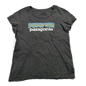 Patagonia Pastel‎ P-6 Logo T-Shirt Girls Large 12 Gray Short Sleeve Tee Cotton
